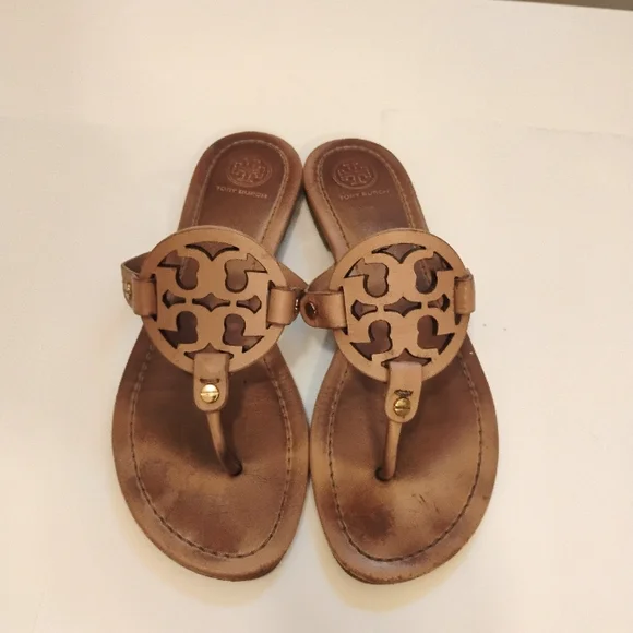 Tory Burch Brown Leather Miller Sandals - Picture 1 of 16